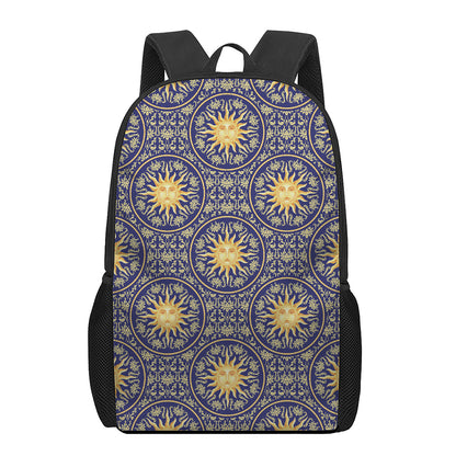 Blue And Gold Celestial Pattern Print 17 Inch Backpack