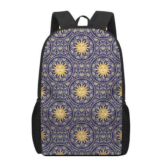 Blue And Gold Celestial Pattern Print 17 Inch Backpack