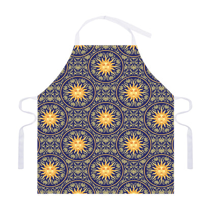 Blue And Gold Celestial Pattern Print Adjustable Apron