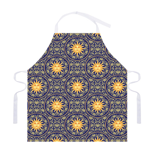 Blue And Gold Celestial Pattern Print Adjustable Apron