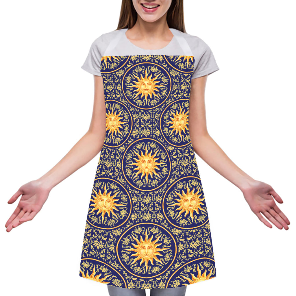Blue And Gold Celestial Pattern Print Adjustable Apron