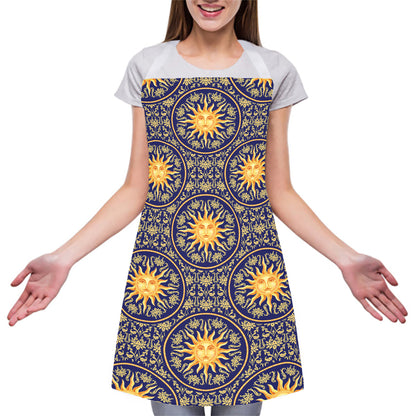 Blue And Gold Celestial Pattern Print Adjustable Apron