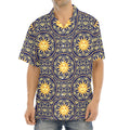 Blue And Gold Celestial Pattern Print Aloha Shirt