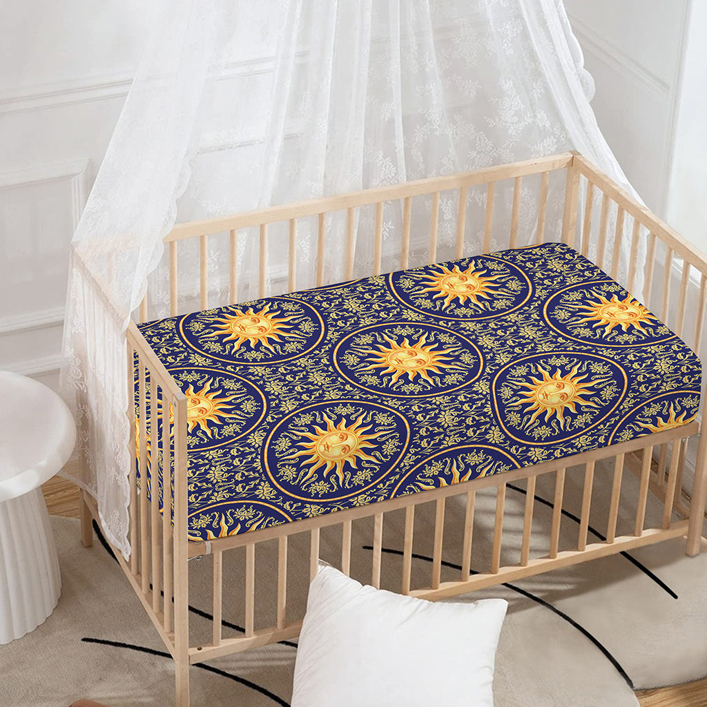 Blue And Gold Celestial Pattern Print Baby Crib Sheet
