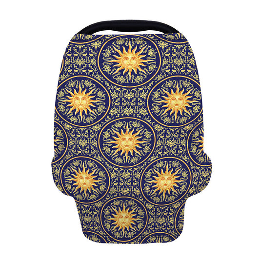 Blue And Gold Celestial Pattern Print Baby Seat Cover
