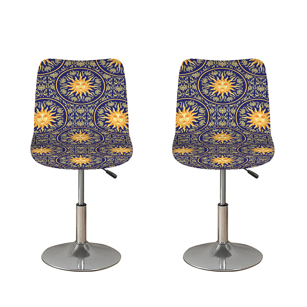 Blue And Gold Celestial Pattern Print Bar Stool Covers