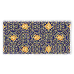 Blue And Gold Celestial Pattern Print Beach Towel