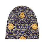 Blue And Gold Celestial Pattern Print Beanie