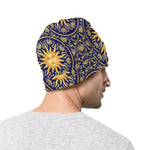 Blue And Gold Celestial Pattern Print Beanie