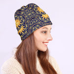 Blue And Gold Celestial Pattern Print Beanie