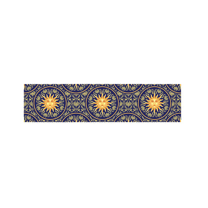 Blue And Gold Celestial Pattern Print Bed Runner