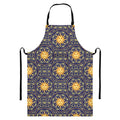 Blue And Gold Celestial Pattern Print Bib Apron With Pocket
