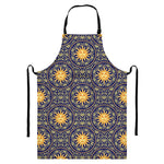 Blue And Gold Celestial Pattern Print Bib Apron With Pocket