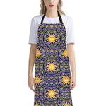 Blue And Gold Celestial Pattern Print Bib Apron With Pocket