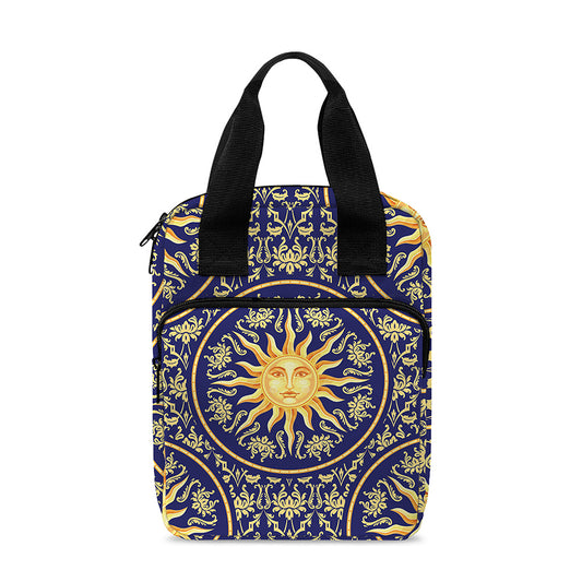 Blue And Gold Celestial Pattern Print Bible Tote Bag