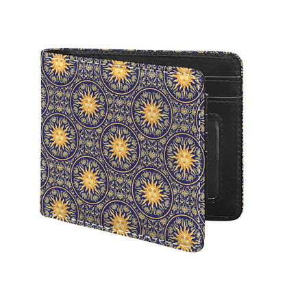 Blue And Gold Celestial Pattern Print Bifold Wallet