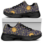 Blue And Gold Celestial Pattern Print Black Chunky Shoes