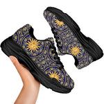 Blue And Gold Celestial Pattern Print Black Chunky Shoes