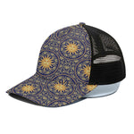 Blue And Gold Celestial Pattern Print Black Mesh Trucker Cap