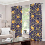 Blue And Gold Celestial Pattern Print Blackout Grommet Curtains