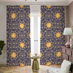 Blue And Gold Celestial Pattern Print Blackout Pencil Pleat Curtains