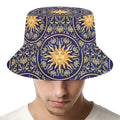 Blue And Gold Celestial Pattern Print Bucket Hat