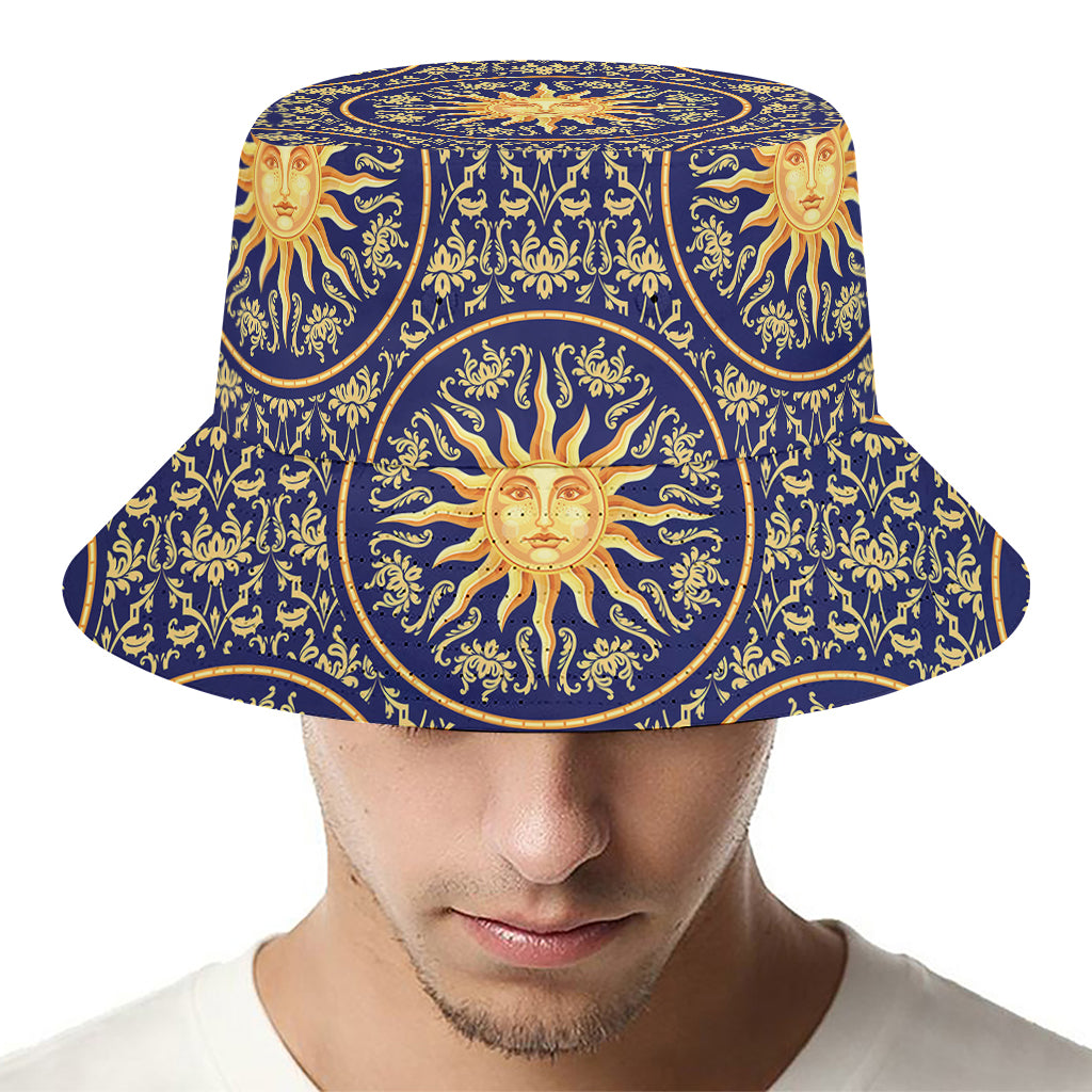 Blue And Gold Celestial Pattern Print Bucket Hat
