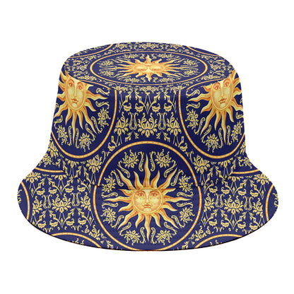 Blue And Gold Celestial Pattern Print Bucket Hat