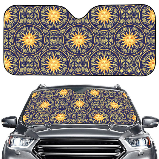 Blue And Gold Celestial Pattern Print Car Windshield Sun Shade