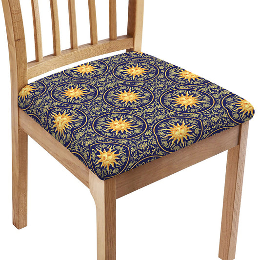 Blue And Gold Celestial Pattern Print Chair Cushion Cover
