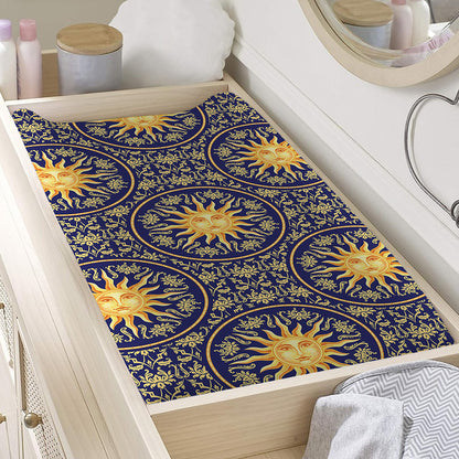 Blue And Gold Celestial Pattern Print Changing Pad Cover