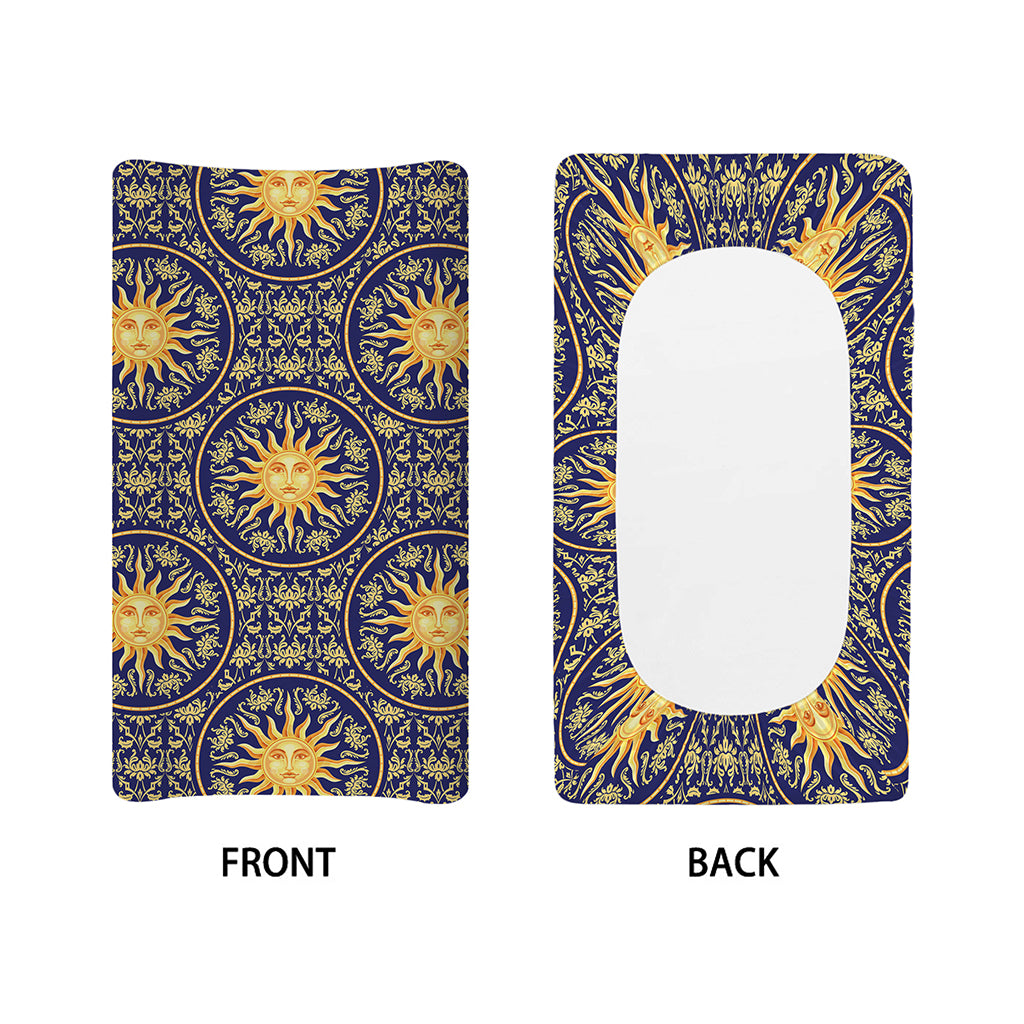 Blue And Gold Celestial Pattern Print Changing Pad Cover