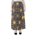 Blue And Gold Celestial Pattern Print Chiffon Maxi Skirt