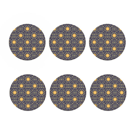 Blue And Gold Celestial Pattern Print Coaster Set