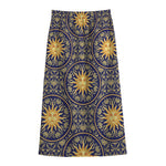 Blue And Gold Celestial Pattern Print Cotton Front Slit Maxi Skirt