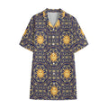Blue And Gold Celestial Pattern Print Cotton Hawaiian Shirt
