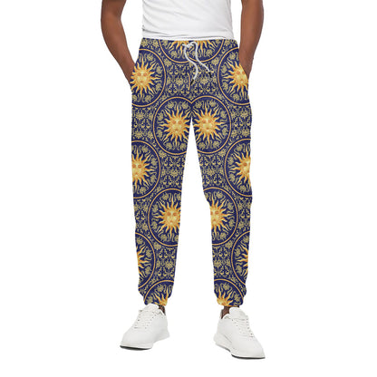 Blue And Gold Celestial Pattern Print Cotton Pants