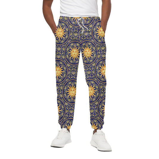 Blue And Gold Celestial Pattern Print Cotton Pants