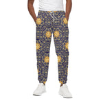 Blue And Gold Celestial Pattern Print Cotton Pants