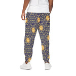Blue And Gold Celestial Pattern Print Cotton Pants