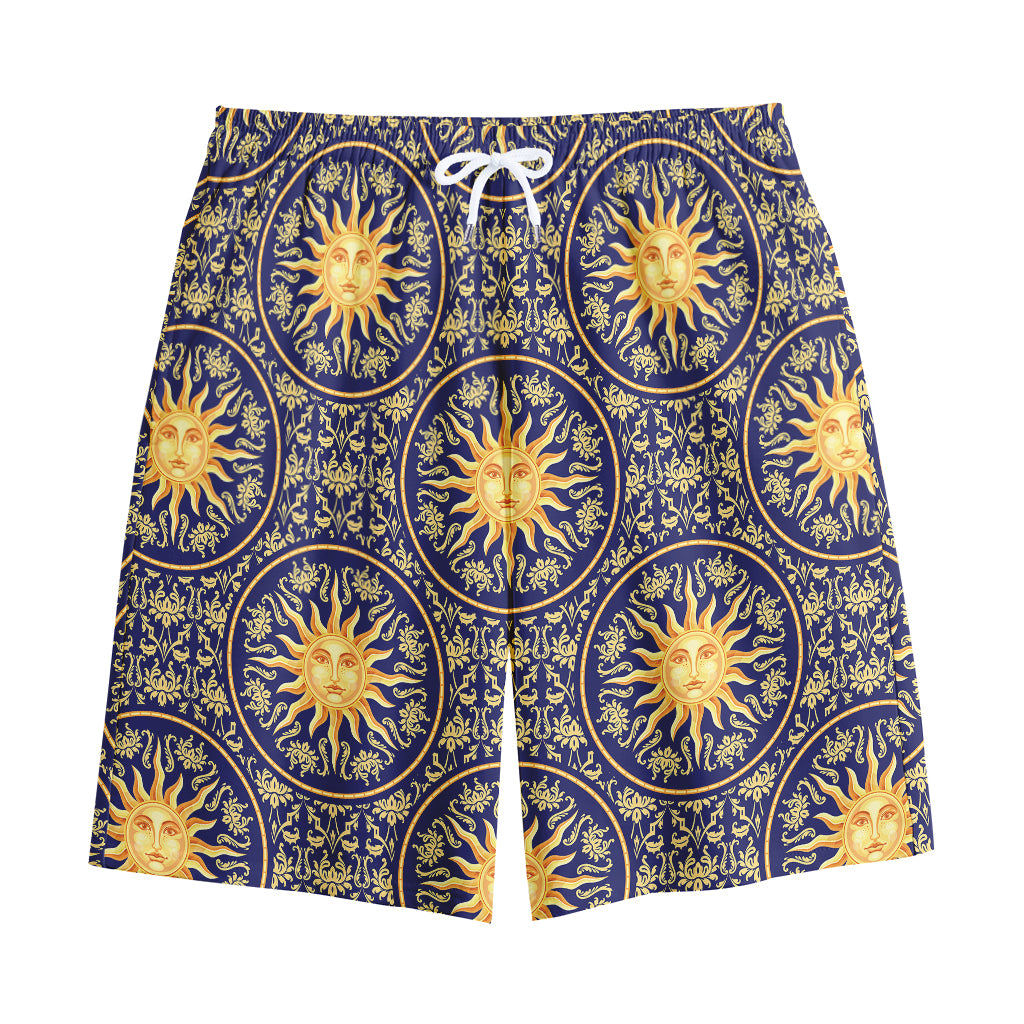 Blue And Gold Celestial Pattern Print Cotton Shorts