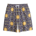 Blue And Gold Celestial Pattern Print Cotton Shorts