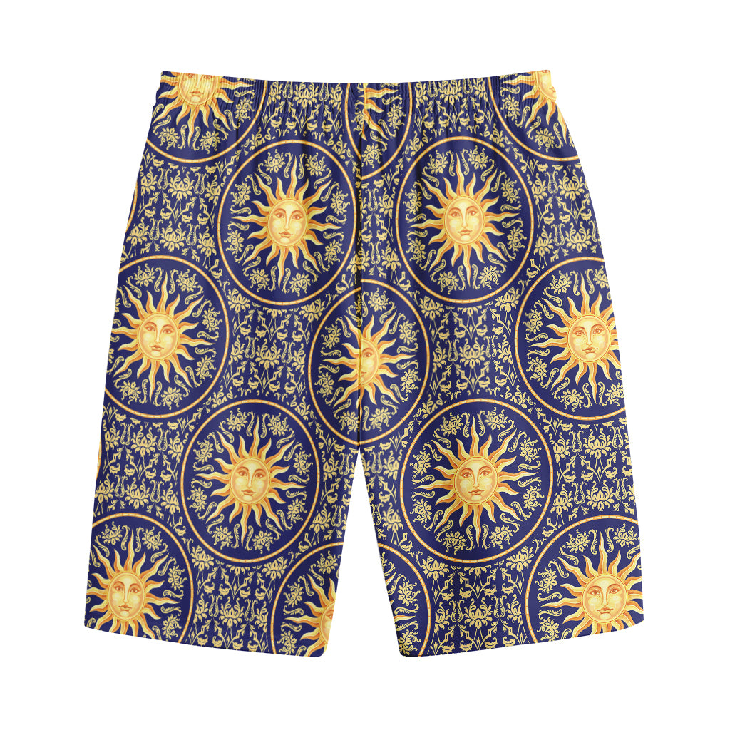 Blue And Gold Celestial Pattern Print Cotton Shorts