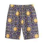 Blue And Gold Celestial Pattern Print Cotton Shorts