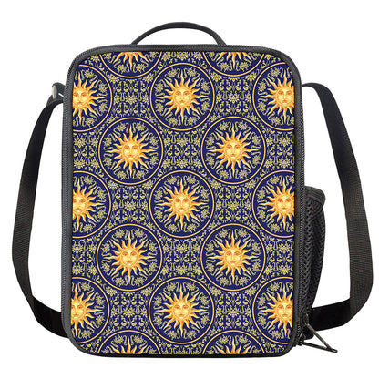 Blue And Gold Celestial Pattern Print Crossbody Lunch Bag
