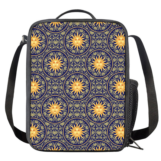 Blue And Gold Celestial Pattern Print Crossbody Lunch Bag
