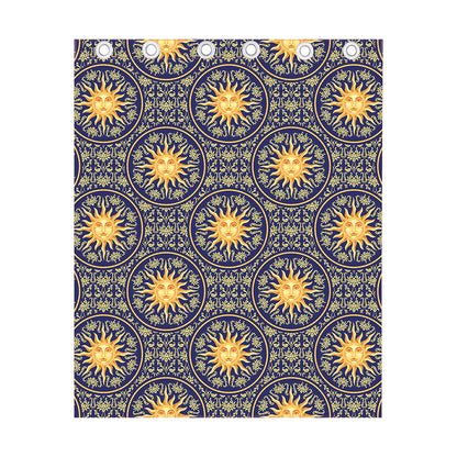 Blue And Gold Celestial Pattern Print Curtain