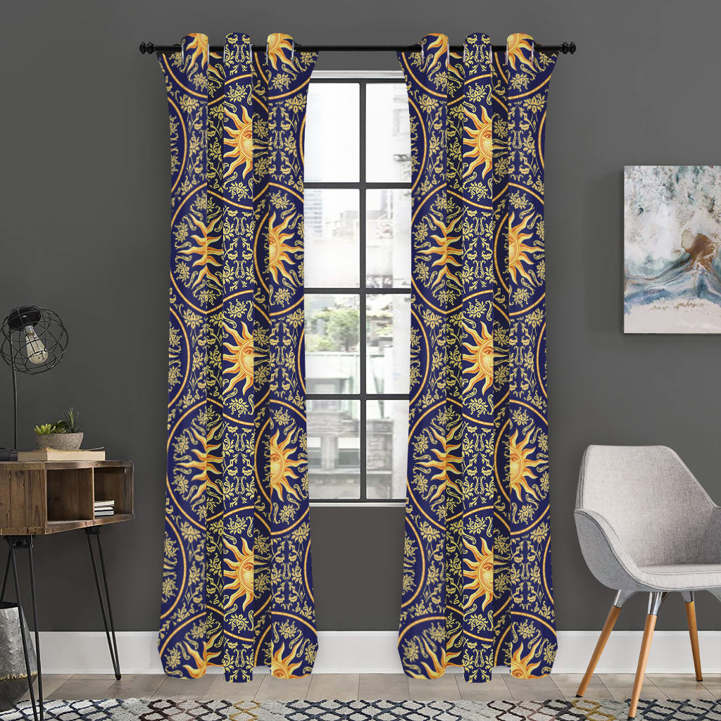 Blue And Gold Celestial Pattern Print Curtain