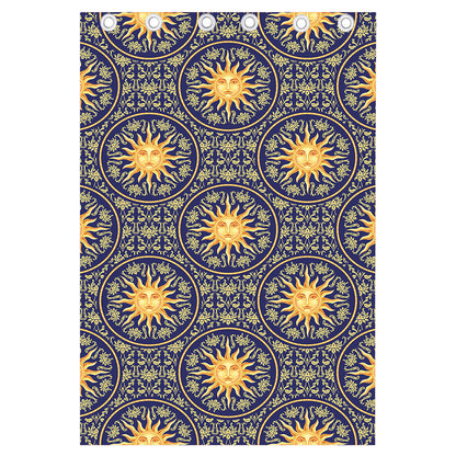 Blue And Gold Celestial Pattern Print Curtain