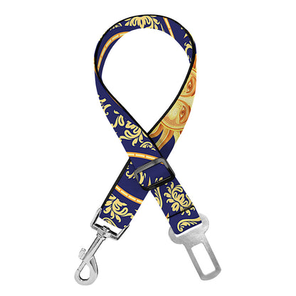 Blue And Gold Celestial Pattern Print Dog Seat Belt